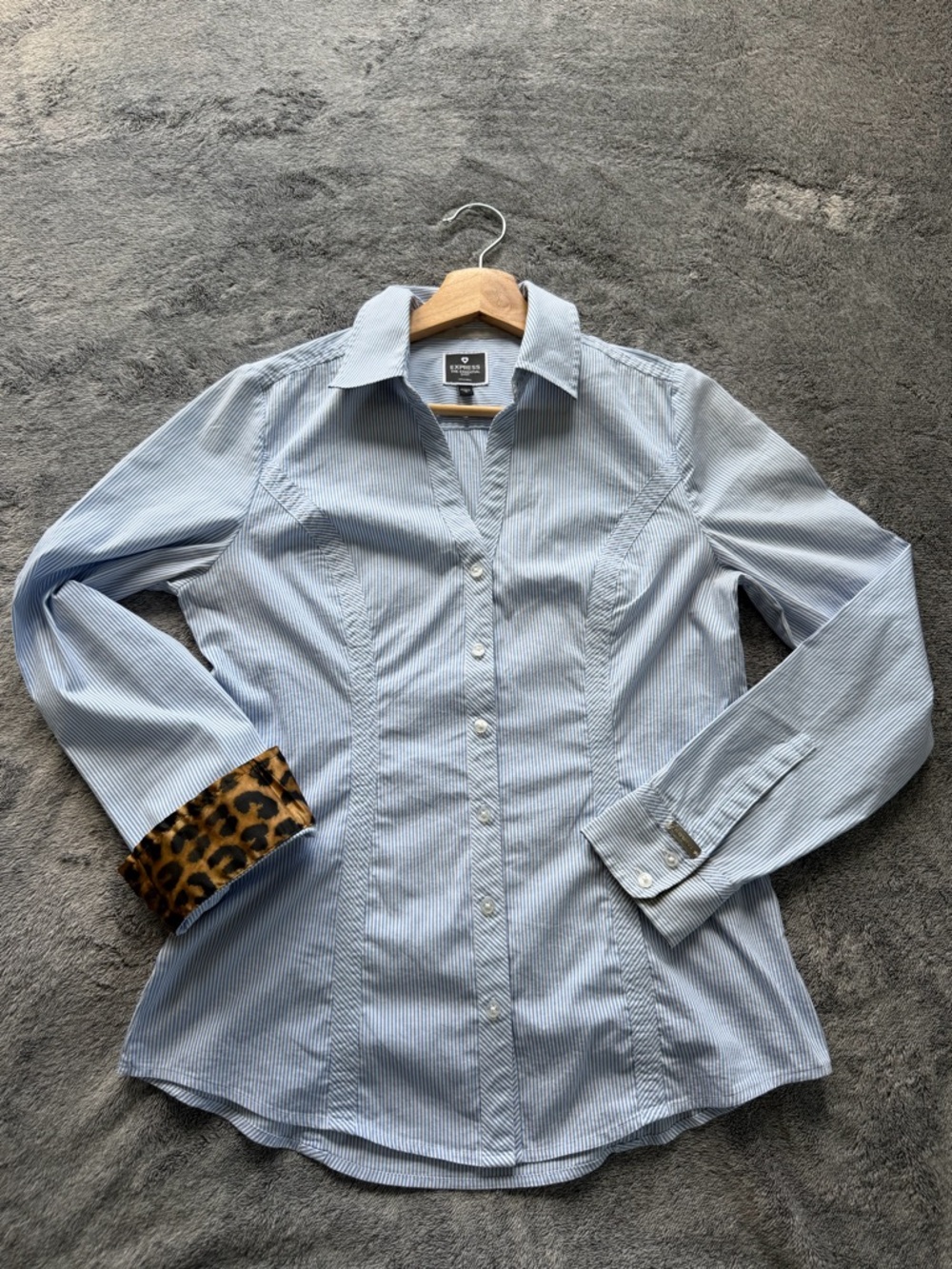 Express Light Blue and White Pinstripe Button-Down Shirt